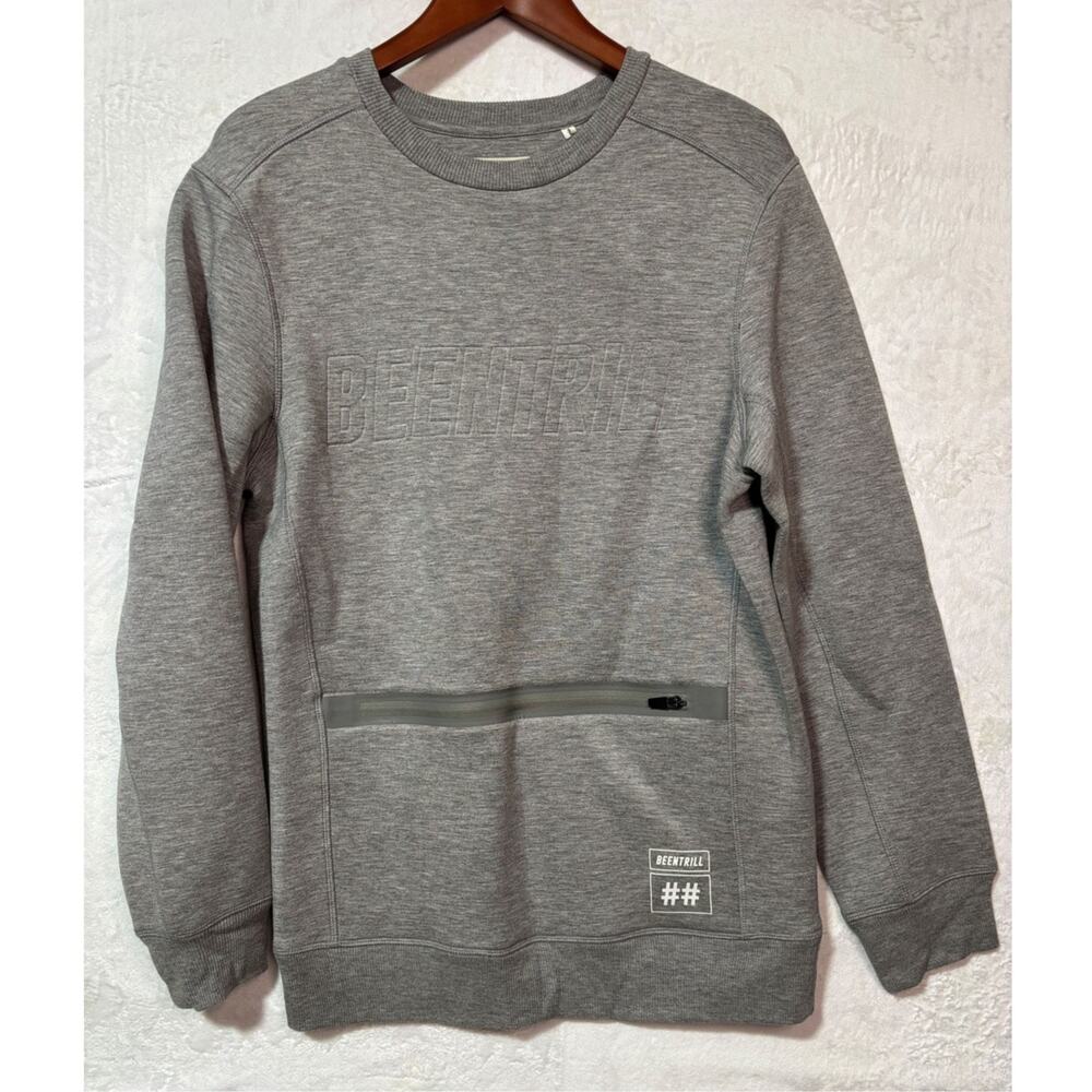 BEENTRILL Heavyweight Jersey Sweatshirt Pullover Zip Pouch Pocket | Men's S